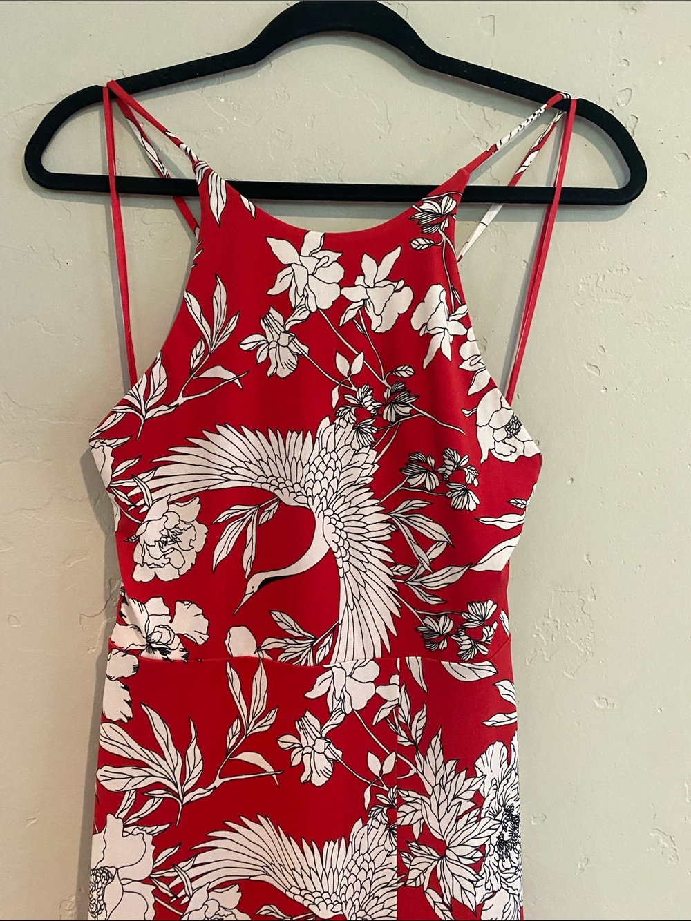 Express Red Floral Halter Maxi Dress with White Print. Sz Small - Picture 2 of 7